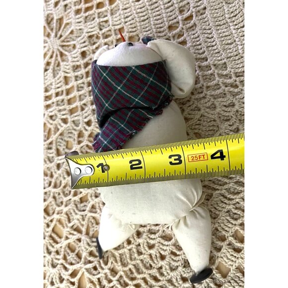 Vintage Handmade Snowman Pillow Plush With Tartan Scarf & Button Accents - Picture 5 of 5